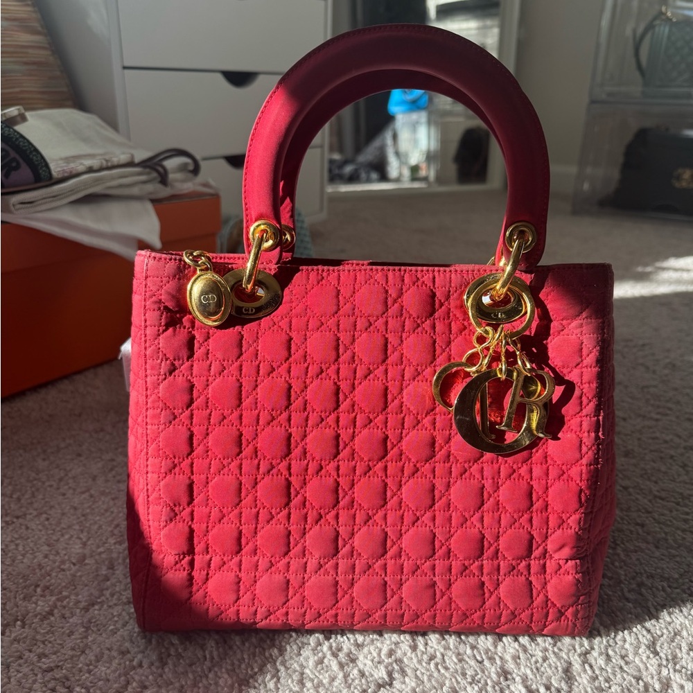 Dior Red Quilted Ladydior Handbag